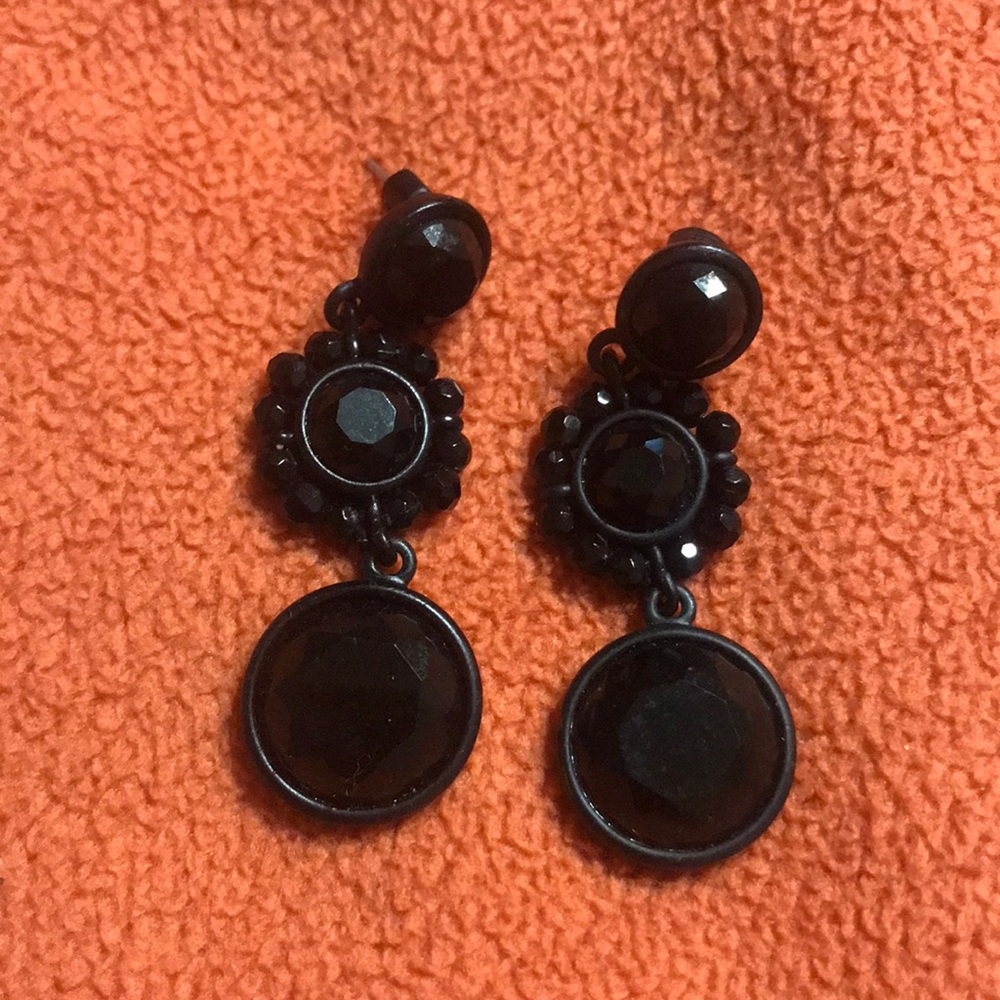 3 Tier Black faceted stone earrings
